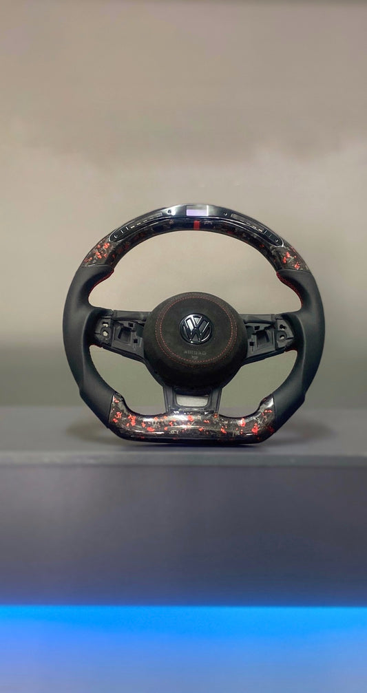 VW Golf 7 RED Forged Carbon LED Leather wheel